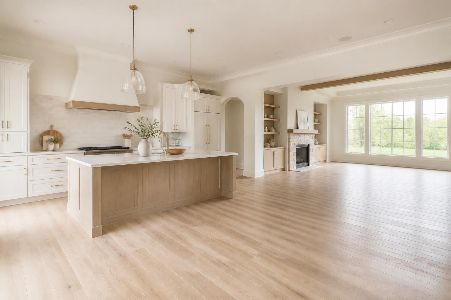 Finished remodeled home interior with open space for overlay text.