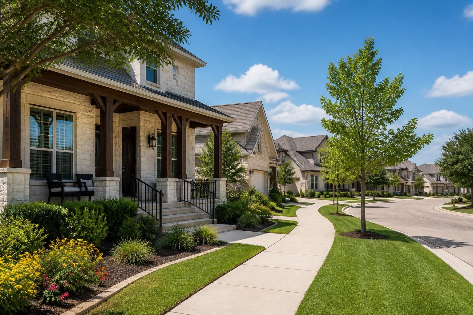 Welcoming Round Rock residential district with attractive homes and landscaping.